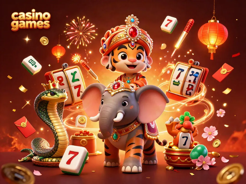 Engage in thrilling casino games with a vibrant creation featuring a maharaja tiger and a jewel elephant.