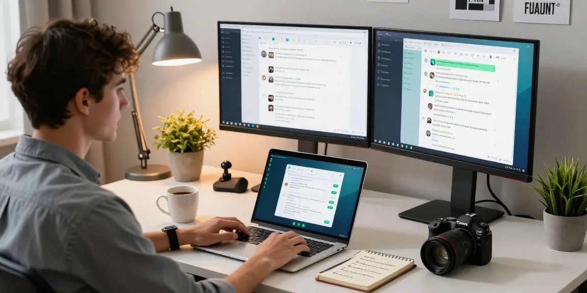 Using WhatsApp網頁版 on a modern workspace with multiple monitors and a clean desk environment.