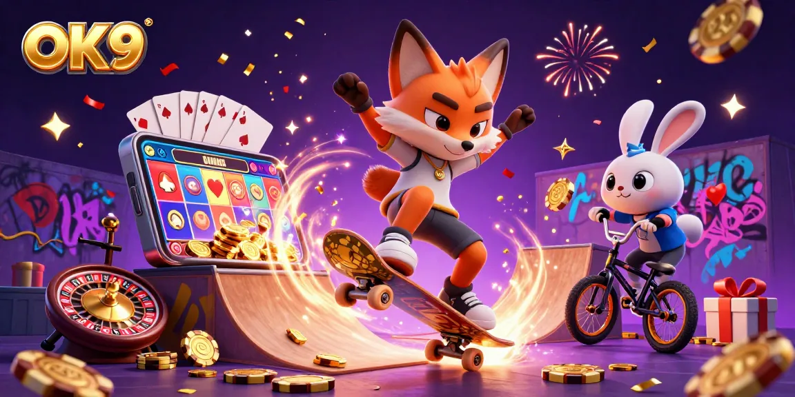 Experience the thrill of casino fun with OK9 featuring vibrant characters, exciting games, and dynamic visuals.