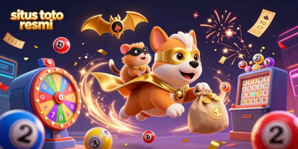 Experience the thrill of winnings with situs toto resmi in this vibrant 3D casino scene filled with dynamic lottery elements.
