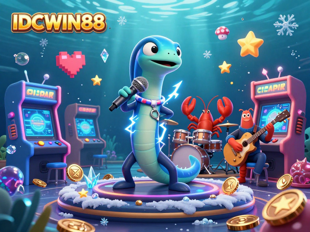 Experience the excitement of IDCWIN88 with an electric eel DJ performing at an underwater casino.