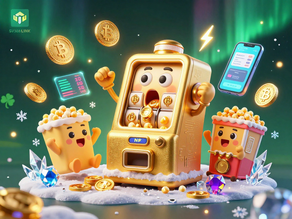 Experience the excitement of SV368 LINK with golden slot machines hitting jackpots in a vibrant casino scene.