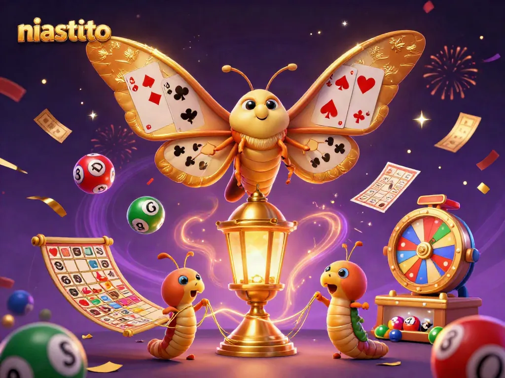 Experience the thrill of niastoto with a vibrant scene of casino-themed illustrations and dynamic gaming elements.