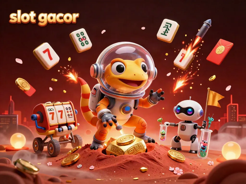 Engage with slot gacor excitement featuring a Martian gecko and a golden casino.