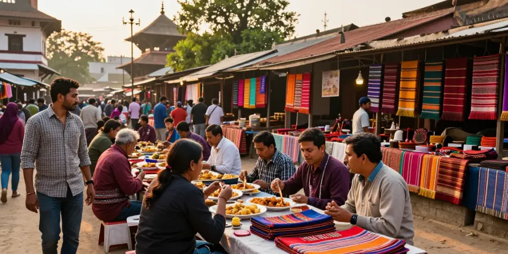 Pasar budaya Pakhoki yang ramai dengan makanan lokal dan kerajinan tangan.