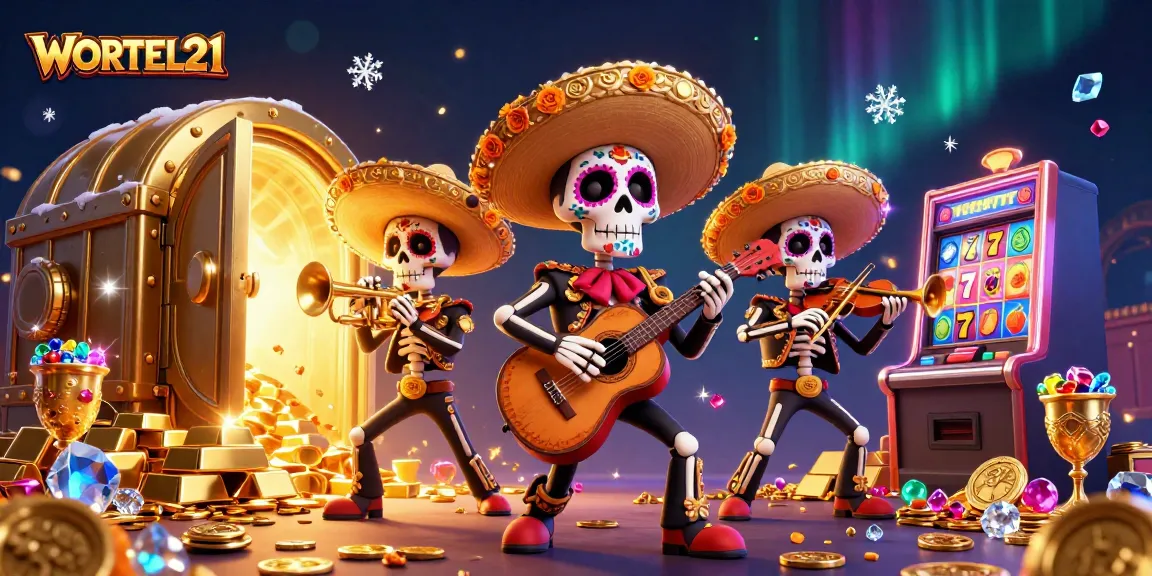 Experience thrilling action with WORTEL21's vibrant Day of the Dead mariachi band surrounded by treasures.