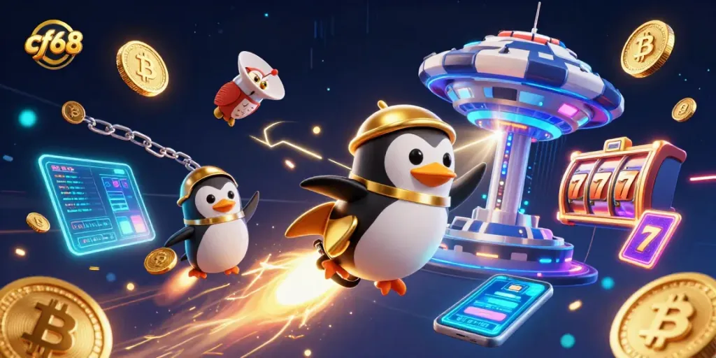Engage with exciting casino adventures in cf68 featuring a rocket-powered penguin leading the way.