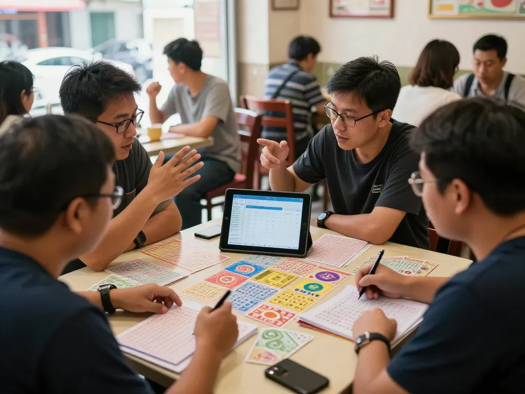 Engaged Togel enthusiasts discussing results and dreams at Rajabandot.