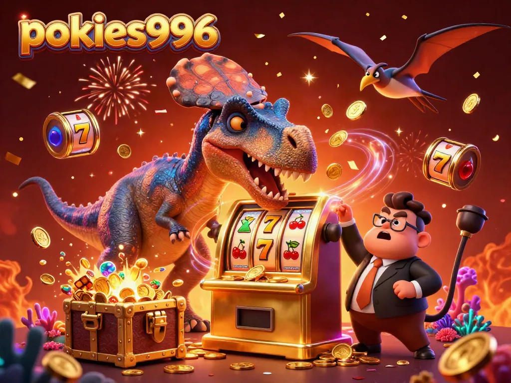 Join the action at pokies996 as a pachycephalosaurus celebrates winning a jackpot.