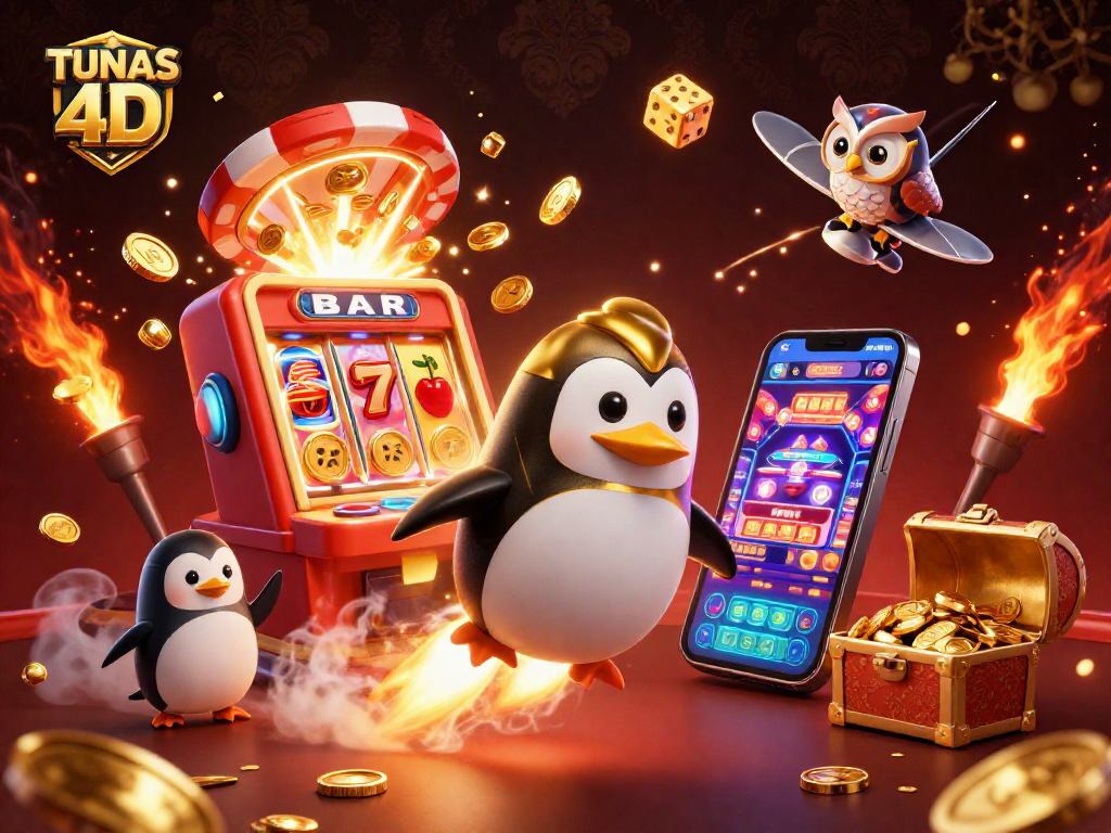 Experience TUNAS 4D's thrilling gameplay through a rocket-powered penguin conquering the casino universe.