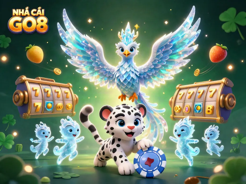 Experience the thrill of NHÀ CÁI GO8 with a dazzling ice phoenix and vibrant slot elements.