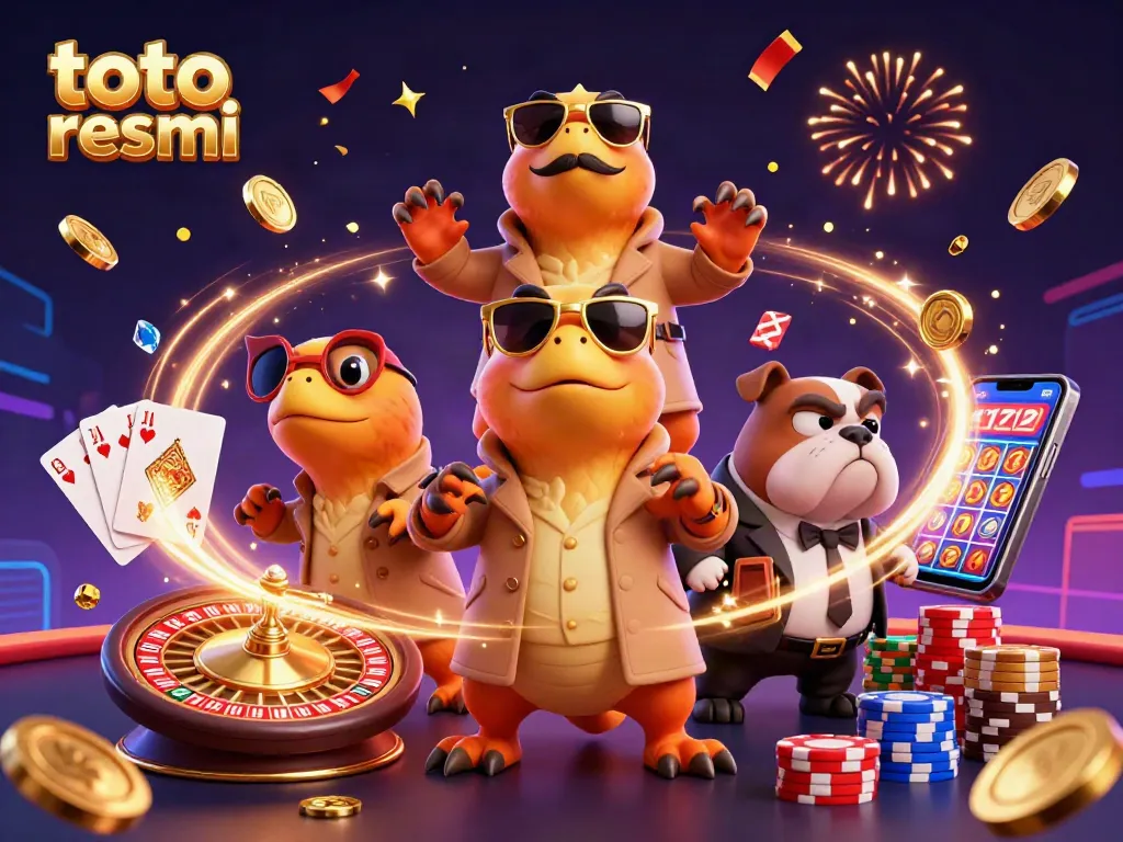 Megahkan kemenangan dengan toto resmi dalam ilustrasi kasino 3D penuh warna dan elemen gemilang.