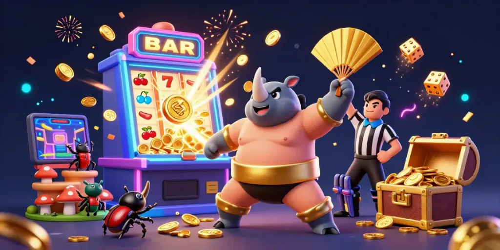 Experience the excitement of jogjatoto as the beetle champion unsettles golden coins at the casino.
